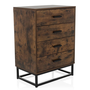 Bruine Commode VINSTRA met vier laden en zwart metalen frame van hjh LIVING