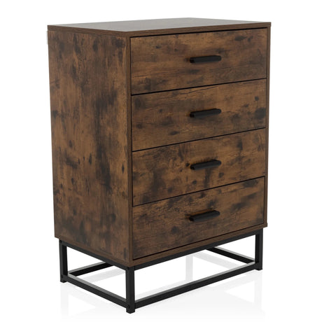 Bruine Commode VINSTRA met vier laden en zwart metalen frame van hjh LIVING
