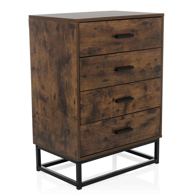 Bruine Commode VINSTRA met vier laden en zwart metalen frame van hjh LIVING