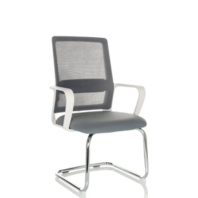 Grijze Vergaderstoel VISITER W met netbespanning rugleuning en verchroomd frame van hjh OFFICE