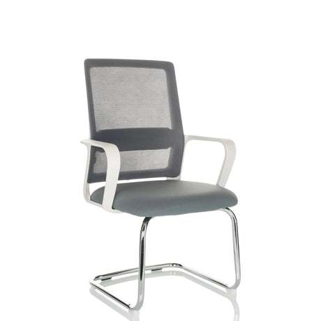 Grijze Vergaderstoel VISITER W met netbespanning rugleuning en verchroomd frame van hjh OFFICE