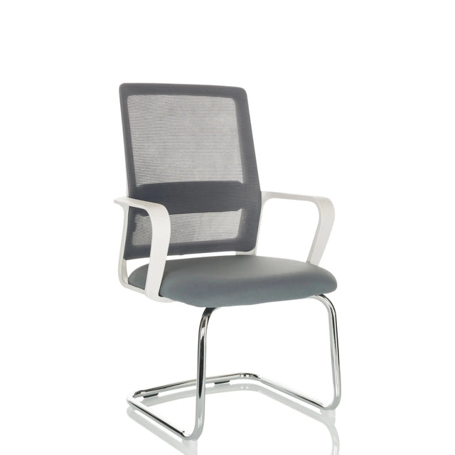 Grijze Vergaderstoel VISITER W met netbespanning rugleuning en verchroomd frame van hjh OFFICE