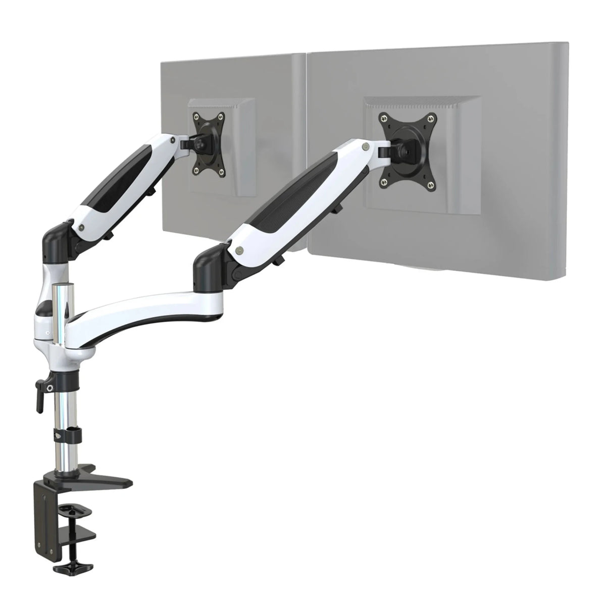 Monitorsteun VM-MG2 in wit-zwart voor twee schermen met tafelbevestiging van hjh OFFICE