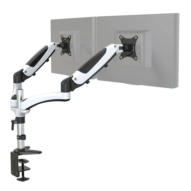Monitorsteun VM-MG2 in wit-zwart voor twee schermen met tafelbevestiging van hjh OFFICE