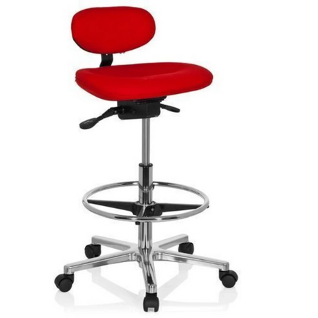 Rode Baliestoel WORK MF met glanzend chromen onderstel, voetring en zwenkwielen van hjh OFFICE
