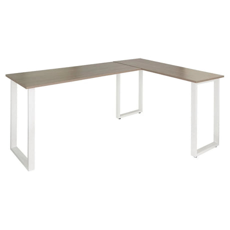 Hoekbureau WORKSPACE BASIC I met grijs tafelblad en witte U-vormige poten van hjh OFFICE