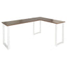 Hoekbureau WORKSPACE BASIC I met bruin walnotenhouten blad en witte U-vormige poten van hjh OFFICE
