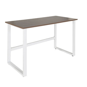 Bureau WORKSPACE LIGHT I met bruin walnotenhouten blad en wit metalen onderstel van hjh OFFICE