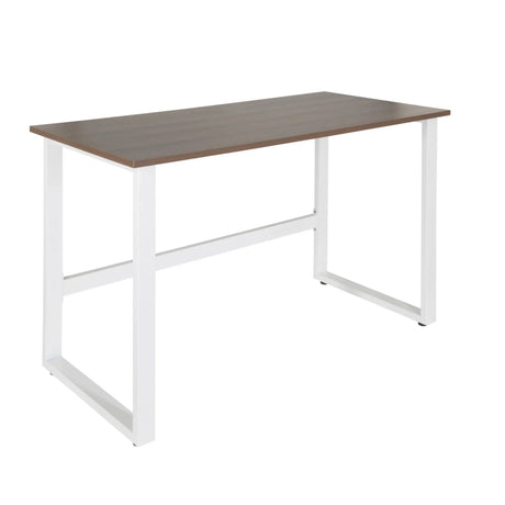 Bureau WORKSPACE LIGHT I met bruin walnotenhouten blad en wit metalen onderstel van hjh OFFICE