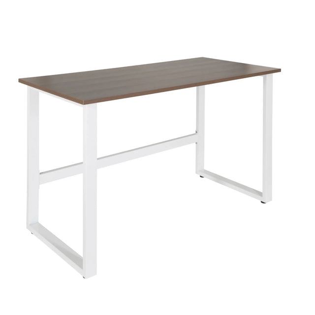 Bureau WORKSPACE LIGHT I met bruin walnotenhouten blad en wit metalen onderstel van hjh OFFICE