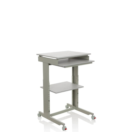 Grijs Zit- Sta bureau WORKSTATION met toetsenbordlade, een legplank en zwenkwielen van hjh OFFICE
