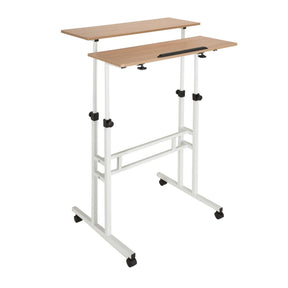 Zit- Sta bureau WORKSTATION I in wit en eiken met twee werkbladen en zwenkwielen van hjh OFFICE