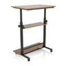 Zit- Sta bureau WORKSTATION II in zwart en walnoot met twee planken en zwenkwielen van hjh OFFICE