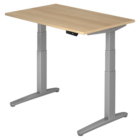 Elektrisch hoogteverstelbaar bureau XBHM 12 SS in eikenlook met grijs frame van hjh OFFICE PRO