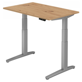 Elektrisch hoogteverstelbaar bureau XBHM 12 SS in essen eiken met zilverkleurig frame van hjh OFFICE PRO