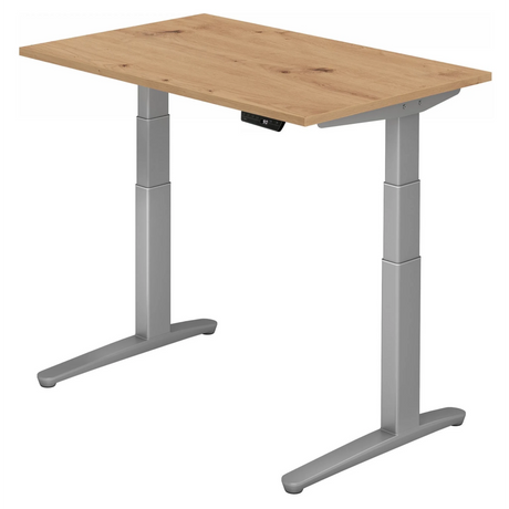 Elektrisch hoogteverstelbaar bureau XBHM 12 SS in essen eiken met zilverkleurig frame van hjh OFFICE PRO