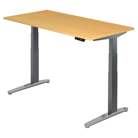 Elektrisch in hoogte verstelbaar bureau XBHM 16 GC in beuken met grijze poten van hjh OFFICE PRO