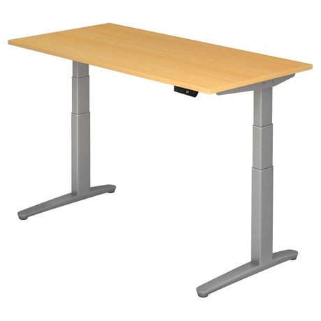 Elektrisch hoogteverstelbaar bureau XBHM 16 SS in beukenlook met grijs onderstel van hjh OFFICE PRO