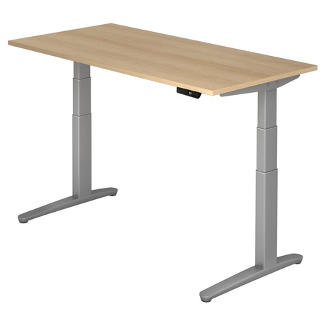 Elektrisch hoogteverstelbaar bureau XBHM 16 SS in eikenlook met grijs frame van hjh OFFICE PRO