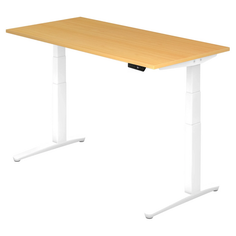Elektrisch verstelbare zit-sta tafel XBHM 16 WW in beuken met wit onderstel van hjh OFFICE PRO