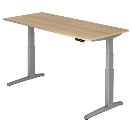 Elektrisch in hoogte verstelbaar bureau XBHM 19 SS in eikenlook met zilverkleurig onderstel van hjh OFFICE PRO