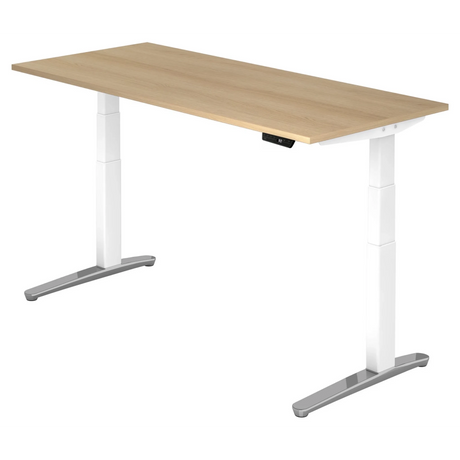 Elektrisch verstelbaar bureau XBHM 19 WC in eiken met wit onderstel van hjh OFFICE PRO