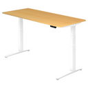 Elektrisch verstelbaar bureau XBHM 19 WW in beuken met wit frame van hjh OFFICE PRO