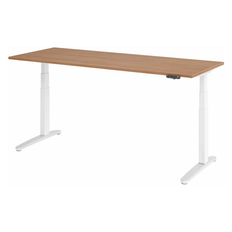 Elektrisch verstelbaar bureau XBHM 20 WC in walnootlook met wit onderstel van hjh OFFICE PRO
