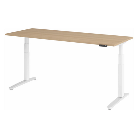 Elektrisch in hoogte verstelbaar bureau XBHM 20 WC met licht eikenhouten blad en wit onderstel van hjh OFFICE PRO