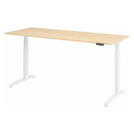 Elektrisch in hoogte verstelbaar bureau XBHM 20 WW met esdoornhouten blad en wit onderstel van hjh OFFICE PRO