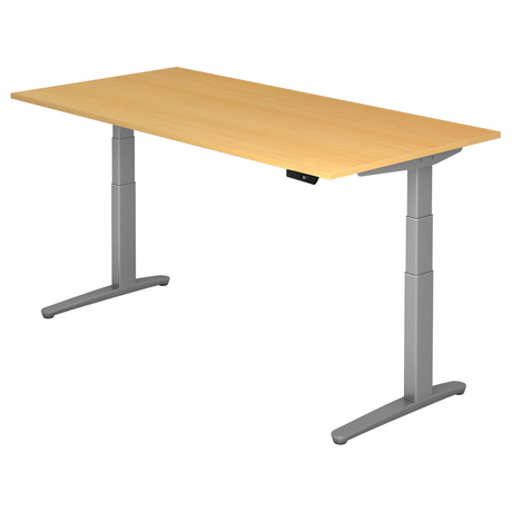 Elektrisch in hoogte verstelbaar bureau XBHM 2E SS in beuken met grijs frame van hjh OFFICE PRO