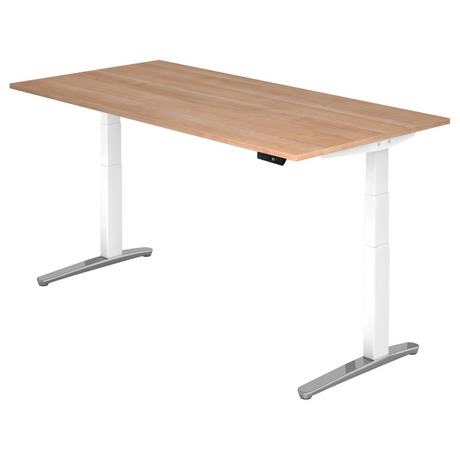 Elektrisch hoogteverstelbaar bureau XBHM 2E WC met walnootlook en wit frame van hjh OFFICE PRO