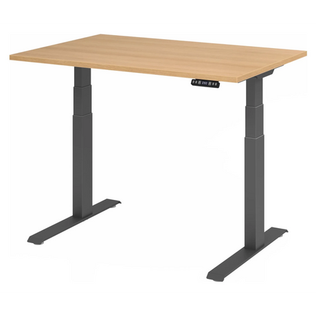 Elektrisch in hoogte verstelbaar bureau XDKB 12 G in eiken met donkergrijs frame van hjh OFFICE PRO
