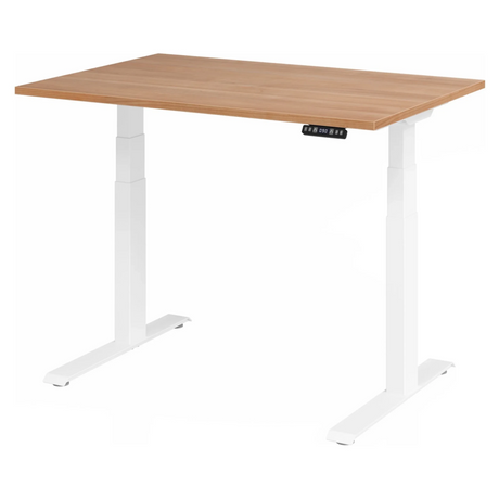 Elektrisch in hoogte verstelbaar bureau XDKB 12 W met walnoot blad en wit onderstel van hjh OFFICE PRO