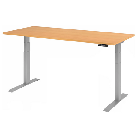 Elektrisch hoogteverstelbaar bureau XDKB 19 S in beuken met zilverkleurig frame van hjh OFFICE PRO
