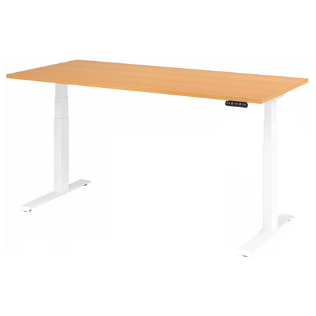 Elektrisch hoogteverstelbaar bureau XDKB 19 W met beukenkleurig blad en wit onderstel van hjh OFFICE PRO