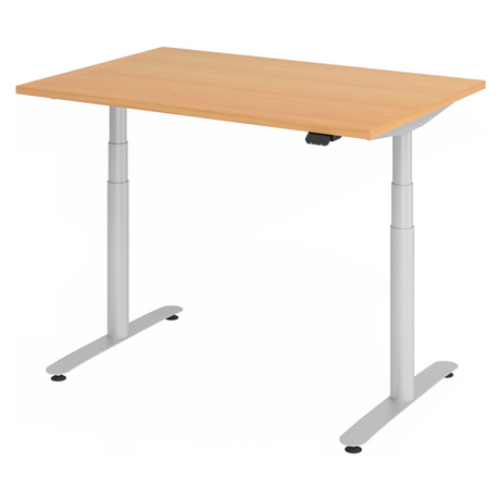 Elektrisch in hoogte verstelbaar bureau XDLR 12 S in beuken met zilverkleurig frame van hjh OFFICE PRO