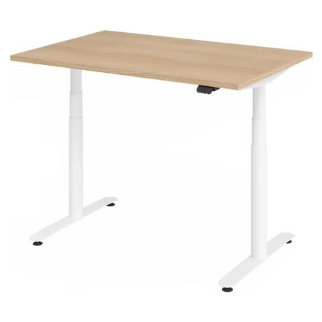 Elektrisch verstelbaar bureau XDLR 12 W met eikenhouten blad en wit onderstel van hjh OFFICE PRO