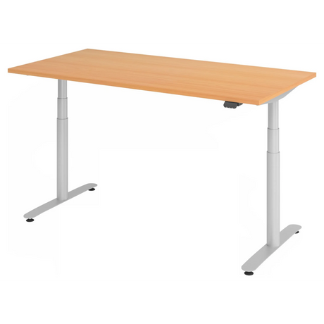 Elektrisch hoogteverstelbaar bureau XDLR 16 S in beuken met zilverkleurig frame van hjh OFFICE PRO