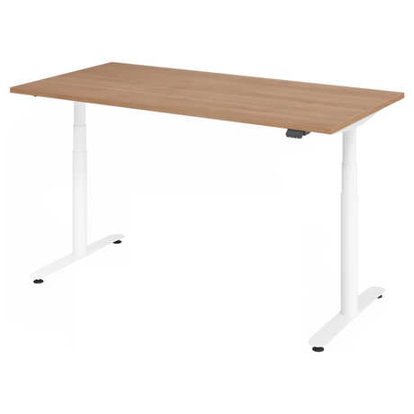 Elektrisch in hoogte verstelbaar bureau XDLR 16 W met walnotenblad en wit onderstel van hjh OFFICE PRO