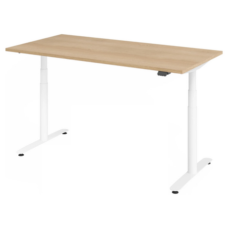 Elektrisch hoogteverstelbaar bureau XDLR 16 W met eikenhouten blad en wit onderstel van hjh OFFICE PRO
