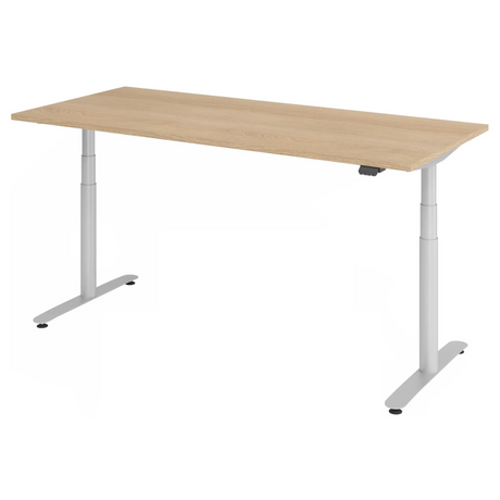 Elektrisch in hoogte verstelbaar bureau XDLR 19 S met eikenhouten blad en wit onderstel van hjh OFFICE PRO