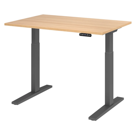Elektrisch verstelbare zit-sta tafel XMKA 12 G in eiken met donkergrijs frame van hjh OFFICE PRO