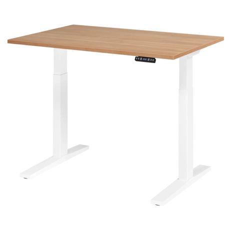 Elektrisch in hoogte verstelbaar bureau XMKA 12 W met walnootkleurig blad en wit onderstel van hjh OFFICE PRO