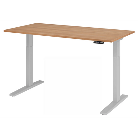 Elektrisch hoogteverstelbaar bureau XMKA 16 S met walnoot blad en grijs frame van hjh OFFICE PRO