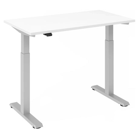 Elektrisch in hoogte verstelbaar bureau XMST 612 S in wit en zilver met T-pootonderstel van hjh OFFICE PRO