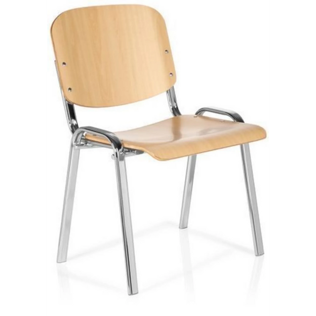 Vierpotige stoel XT 600 C H van licht beukenhout met verchroomd metalen onderstel en armleuningen van hjh OFFICE