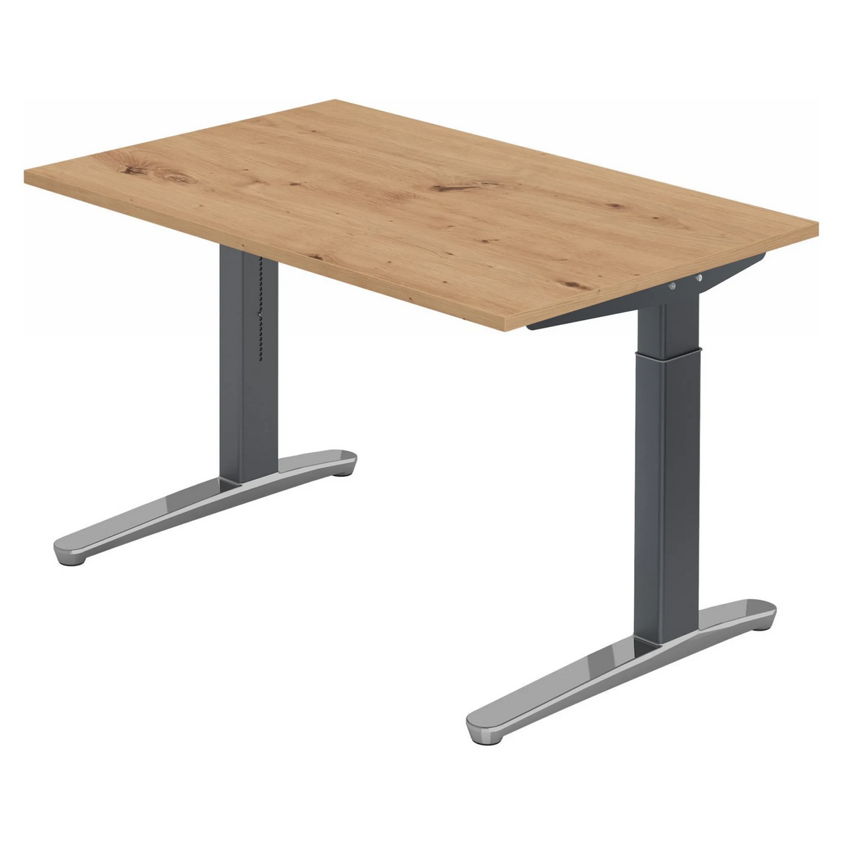 Hoogteverstelbaar bureau XTRA XB 12 GC in knoestig eiken met grijs frame van hjh OFFICE PRO