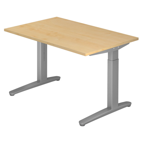 Hoogteverstelbaar bureau XTRA XB 12 SS in esdoornoptiek met grijze metalen poten van hjh OFFICE PRO