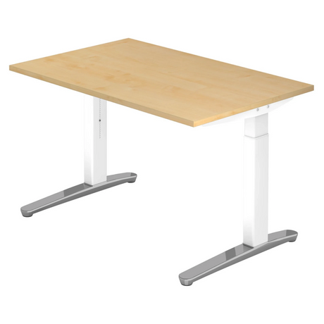 Hoogteverstelbaar bureau XTRA XB 12 WC in esdoorn met wit onderstel en zilverkleurige poten van hjh OFFICE PRO